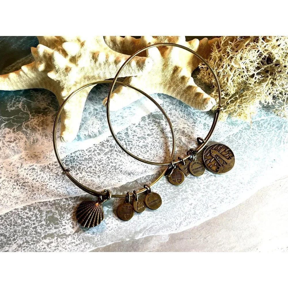 Alex and Ani Gold Bracelet Set Lighthouse & Seashell
